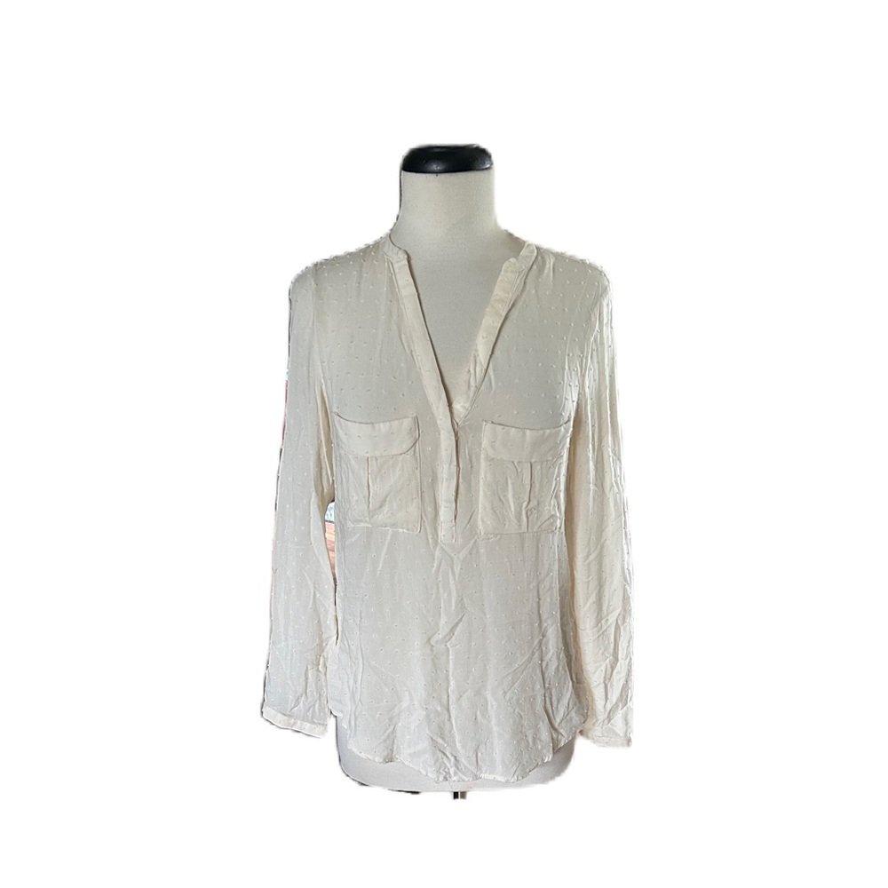 MAEVE Anthropologie Swiss Dot Blouse Top Ivory Size 8 Romantic Feminine Office